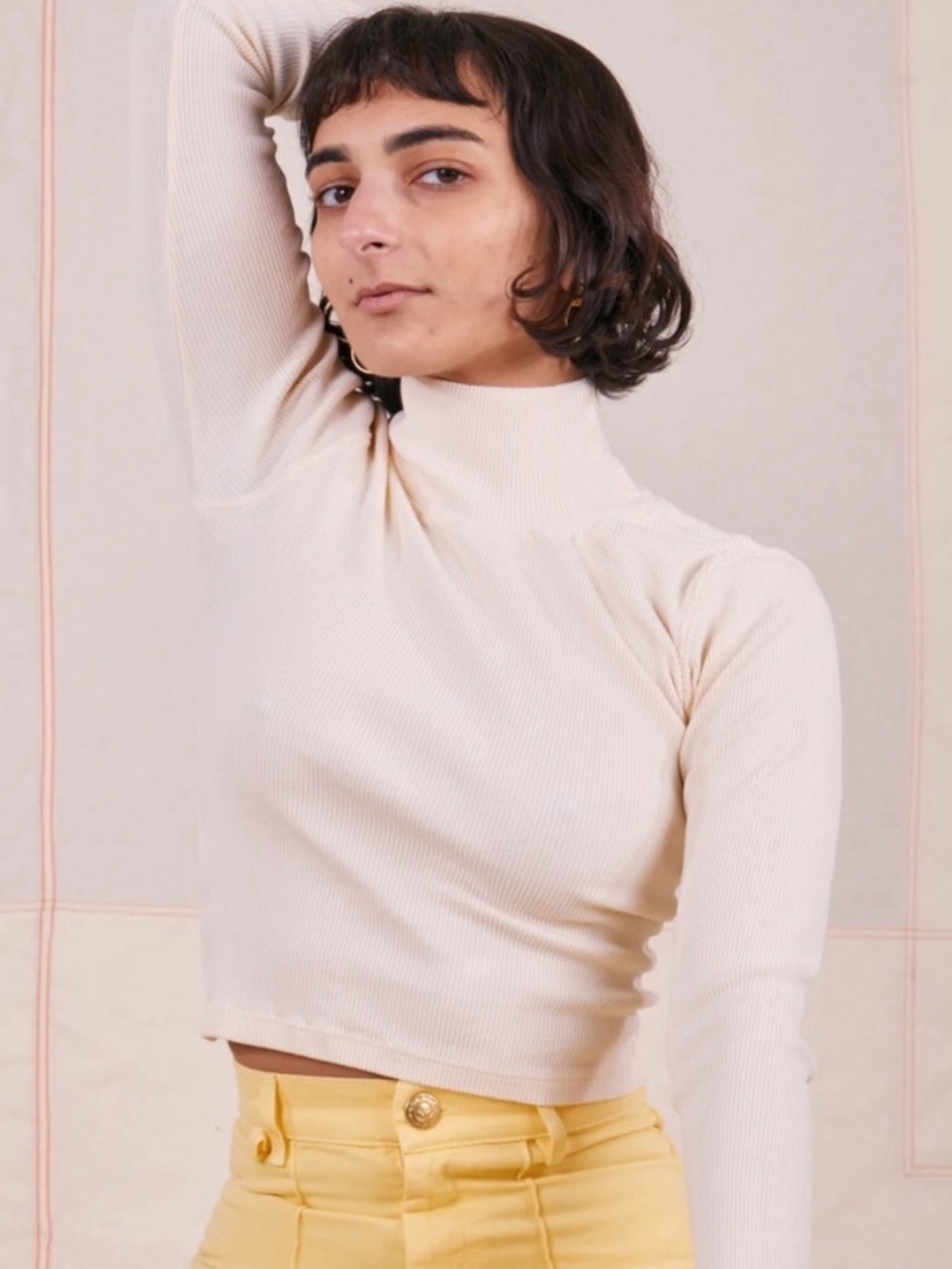 Big Bud Press Cream Ribbed Turtleneck Long Sleeve Top